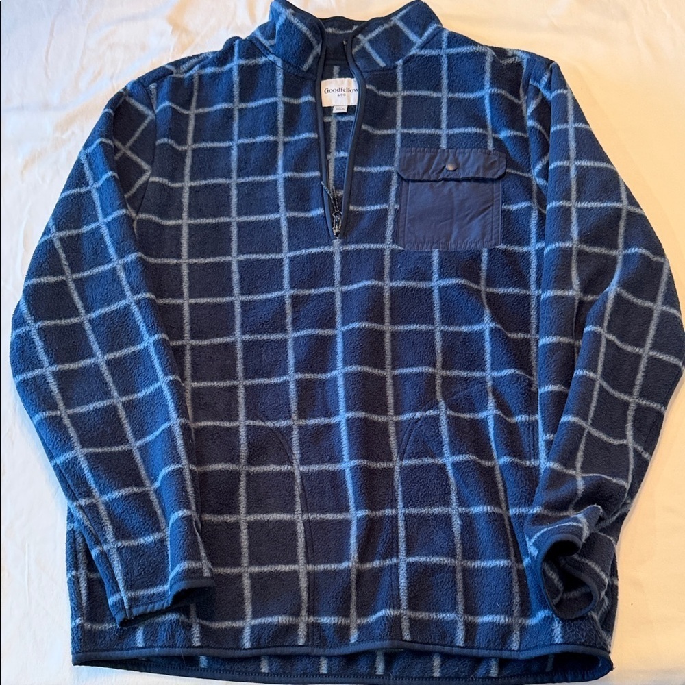 Goodfellow & Co Navy Grid Fleece Pullover